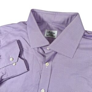 Stenströms Dress Shirt Men 17 Purple Micro Houndstooth Fitted Body Super Cotton